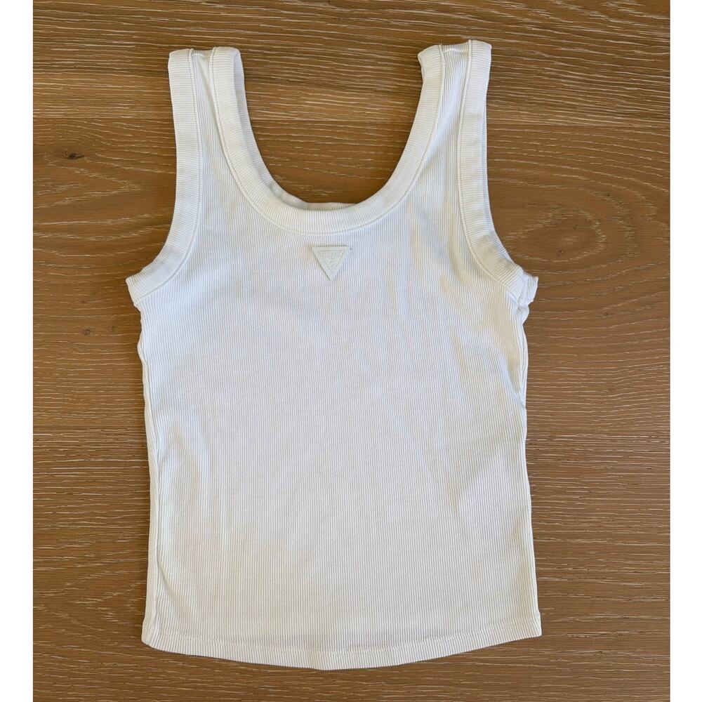 Guess Tank Top Sleeveless Ribbed Size S White